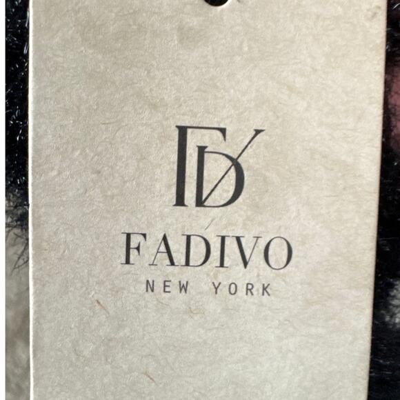 Fadivo Blanket Scarf Blue Black Cream Colorblock  Eyelash Fringe 80' x 13' NWT - Picture 5 of 5